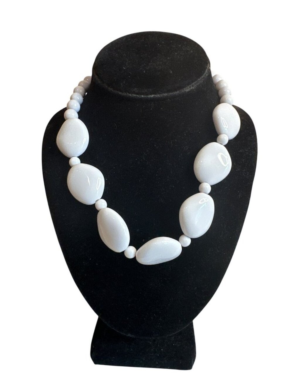 Chunky White Bead Necklace  Oval And Round Beads Bold Statement Jewelry Chunky